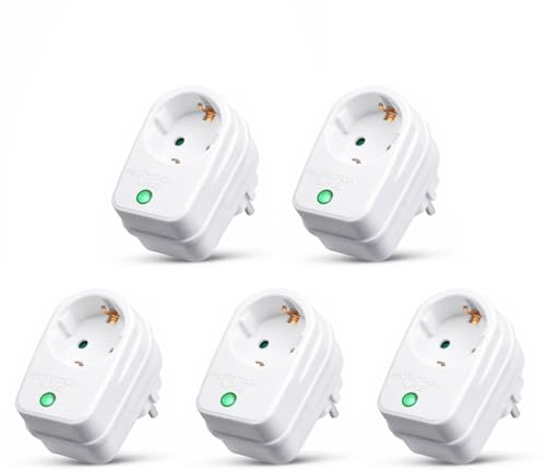 Adaptador de enchufe 5X con protección de sobretensión | 230 V | protección contra rayos enchufe adaptador de protección de red | 3500 W | con cierre de seguridad para niños | 5 piezas