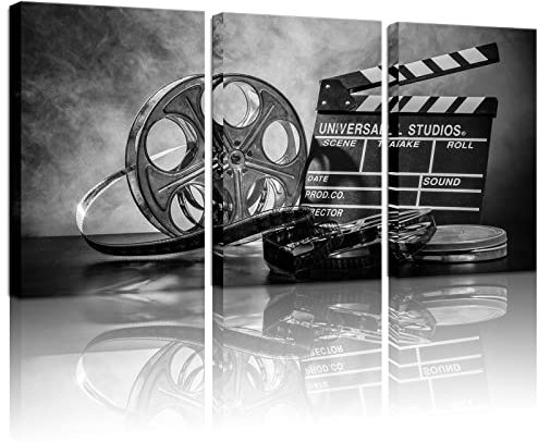 3 Piece Black and White Canvas Wall Painting Movie Clapper Board Poster Print Filmmaking Pictures Vintage Home Movie Theater Media Room Bar Pub House Decoration Easy to Hang 16x 24x3 PCS