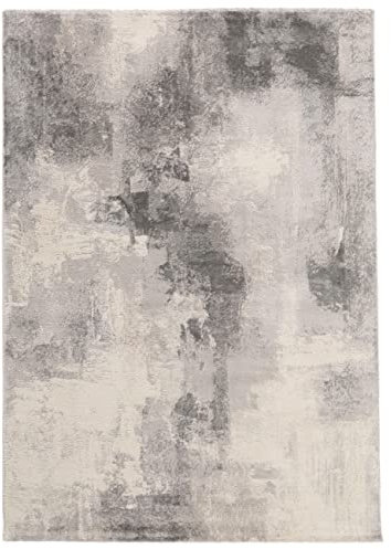 RugVista, Mila, Teppich, Mittelflor, 100 x 160 cm, Rechteckiger, Modern, Oeko-Tex Standard 100, Polypropylene, Flur, Schlafzimmer, Küche, Wohnzimmer, Grau, Off White