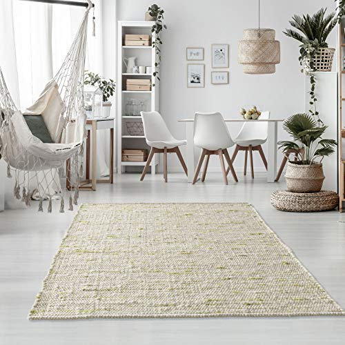 Taracarpet Handweb-Teppich Oslo Wolle im Skandinavischem Landhaus Design Wohnzimmer Esszimmer Schlafzimmer Flur Läufer beidseitig verwendbar 070x240 cm grün meliert Multi