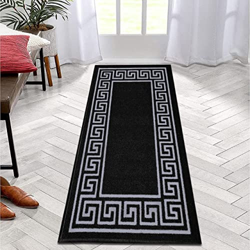 B&B Non-Slip Washable Large Entrance Door mat | 66 x 120 cm Outdoor and Indoor Dog Muddy Paws Floor Protector, Hallway, Bath and Kitchen Anti-Slip Mats - Greeky Rug - Black & Grey