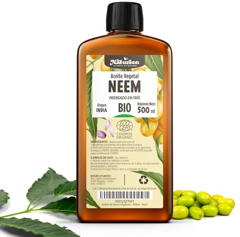 Aceite de Neem Orgánico 500 ml - 100% Puro, Natural y Prensado en Frío - Certificado Cosmos Organic - Natureen | Planète au Naturel - Piel, Cabellos, Plantas