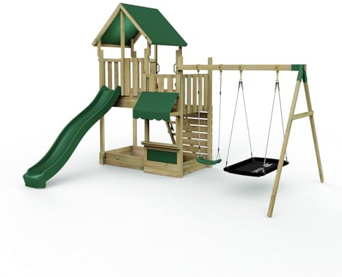 Rebo® Modular Wooden Climbing Frame Adventure Playset - M3 / M4 | OutdoorToys | Kids' Outdoor Wooden Garden Play Equipment, Children's Jungle Gym