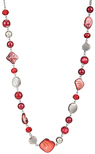 FULU AUTUMN Collana Lunga in Argento con Perline da Donna Collana Catena Lunga di Perle e Cristalli Gioielli Boho Idee Regalo per Lei(56-Red)