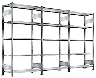 Oswald Transportgeräte Steckregal, verzinkt, Breite 3 m, Höhe 2 m, Tiefe 0,6 m, 5 Böden, Fachlast 150 kg, einseitig