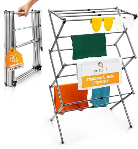 TIMELEOS Séchoir à linge pliable et extensible - Camping léger - Idéal pour le balcon et les voyages en plein air