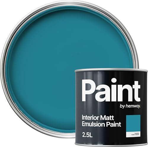 Hemway Persian Turquoise Paint 2.5 L, Indoor Matt Finish, One Coat, Wall Paint, Acrylic & Water-Based Emulsion, Quick Dry & High Coverage for the Kitchen, Bathroom & Bedroom Walls & Ceiling