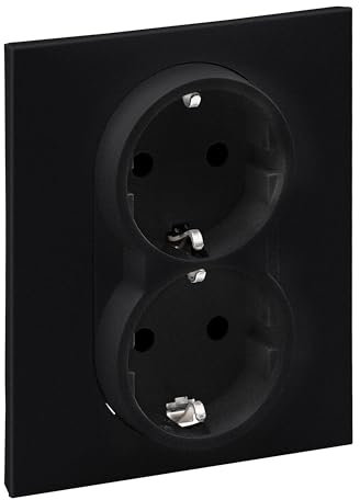 LEGRAND, SEANO 2-fach Schutzkontakt-Steckdose mit erhöhtem Berührungsschutz, Steckklemmen, 16 A, 250 V, Farbe: Schwarz lackiert, 765325