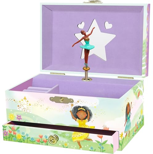 Portagioie Carillon Ballerina per Bambine - Scatola Musicale Ballerina Danzante con Specchio, Regali Ballerina Nera per Bambine, Scatole Portagioie, Regalo di Compleanno per Bambini, Età 3-10 anni