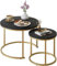 Huhote Couchtisch Rund, Satztisch 2er Set, Wohnzimmertisch, Couchtisch aus Holz, Beistelltisch Set, Sofatisch für Wohnzimmer, Schlafzimmer, Büro, Balkon, Gold Metallgestell und Schwarz Tischplatte