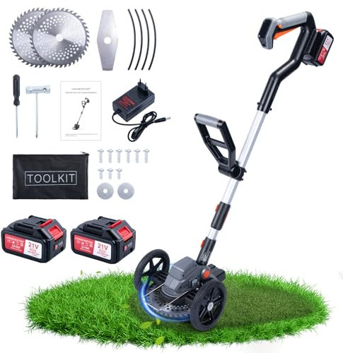 CHANGEMOORE Decespugliatore a Batteria Senza Fili - 2 Batterie 21V 4.0Ah con Caricabatterie, Ruote Rimovibili, Tagliaerba con Angolo Regolabile, Display Digitale. Ideale per Bordure Giardino Arancione