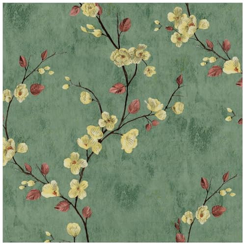 xupingjiti Papier peint autocollant - Motif : fleurs, aquarelle, feuilles et fleurs - 44 x 300 cm - Film décoratif vintage - décoratif pour meubles - adhésif en vinyle PVC Imperméable
