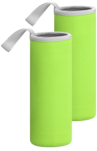 sourcing map 2 fundas de neopreno para botella de agua, 18.5 onzas, bolsa de transporte plegable para botella de agua con asa, color verde