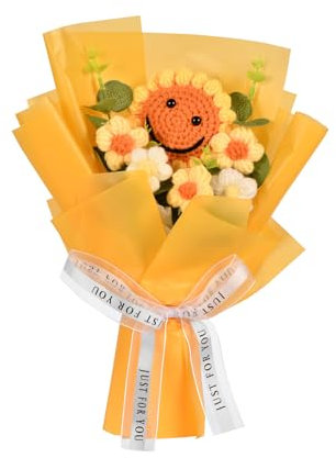 ZUXOLBIN Bouquet de fleurs artificielles au crochet fait à la main en peluche - Bouquet de tournesols tricotés pour la fête des mères - Bouquet de fleurs artificielles éternelles - Cadeau pour