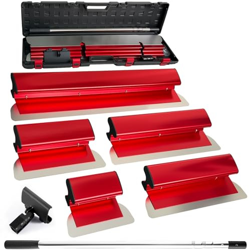 Yavinane Lot de 5 spatules professionnelles avec poignée ergonomique et tige télescopique, en aluminium, outil de mastic, multifonction, pour le plâtrage des murs et des plafonds (18, 25, 35, 40, 60