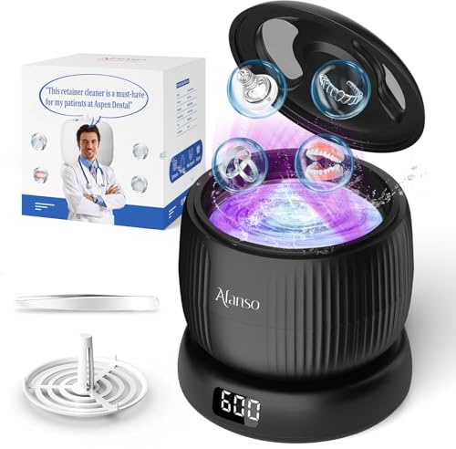50kHz Ultrasonic Retainer Cleaner Machine for Travel & Home, Portable Denture Cleaner with Removable Base, 4 Modes Timer, Dental Cleaning Pod for Aligners, Braces, Mouth Guard, Jewelry, Toothbrush