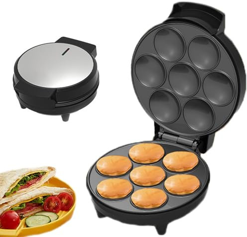Mini máquina para Hacer Tartas y quiches, para Cupcakes, con lámpara LED y Base Antideslizante, con Calentamiento por Ambos Lados, Ideal para desayunos y refrigerios Infantiles.