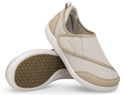 Scarpe per Diabetici Donna Scarpe per Ortopediche Riabilitazione Terapeutiche Passeggio Extra Larghe per Anziani Piedi Gonfi Beige 38