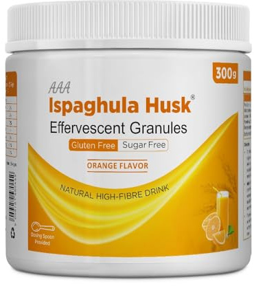 AAA Ispaghula Psyllium Husk Powder – 300g | High Fibre Effervescent Orange Flavor