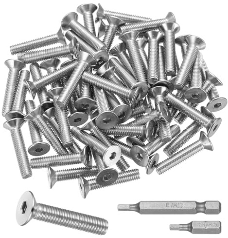 80 PcsTornillos Avellanados M5 x 25 mm, Tornillos de Cabeza Hueca Hexagonal de Acero Inoxidable, Tornillos de Cabeza Hueca Plana Allen, con 2 Puntas