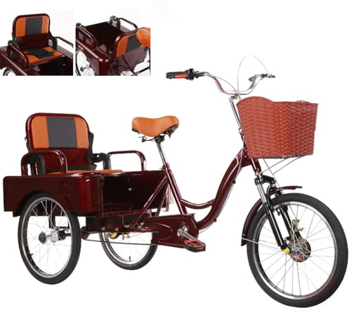 Triciclo per Adulti Da 20 Pollici - Trasporto Passeggeri E Merci, Comoda Bicicletta Da Crociera Con Sedile Passeggero Pieghevole - Perfetto per Shopping/Passeggeri/Picnic, Carico 200 Kg/440 Libbre