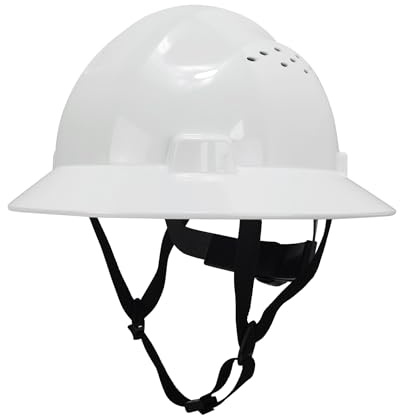 Land Helmets ShieldPro Full Brim Safety Helmet - Type I Class C Vented with 4 Point Suspension - OSHA & ANSI Compliant Construction Helmet - White