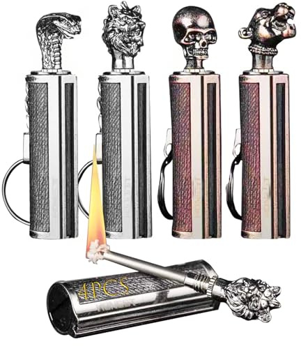Lot de 4 allumettes permanentes, Briquet éternel, kit d'allume-feu d'urgence, Porte-clés en métal, bâton étanche illimité