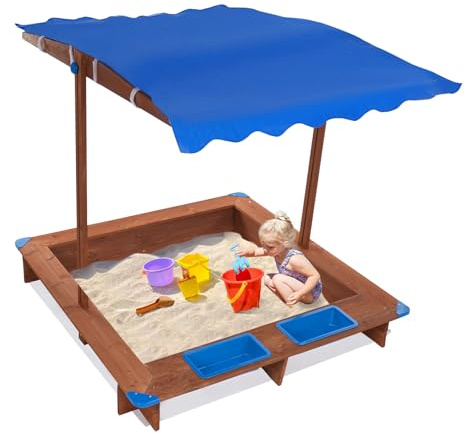 Sandlåda 126 x 121 x 118 cm, sandmussla med lock, sandlåda, barnsandlåda, sandleksak, sandlåda, lastkapacitet 100 kg för barn i åldern 3–14 år (blå, brun)