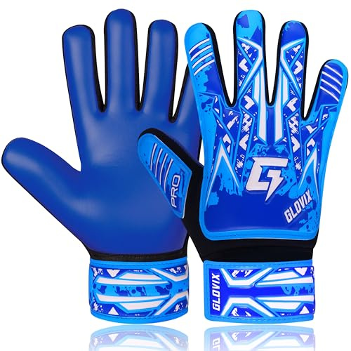 GLOVIX Kids Goalkeeper Gloves for Boys & Girls–Junior Football Goalie Gloves with Super Grip Latex Palm, Breathable Mesh & Secure Wrist Strap–Youth Soccer Gloves for Training & Matches (Cyan Blue, 4)