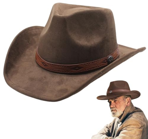 Mens Cowboy Hat, Classic Brown Cowboy Hat for Men, Durable Stetson Style Design, Lightweight Cowboy Hat Leather Construction, Comfort Fit for Western Wear