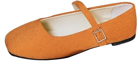 Ballerines élégantes pour femme - Avec talon et lanières - Ballerines Mary Jane - Chaussures d'été - Bout rond - Chaussures de loisirs - Chaussures d'été plates pieds nus, O Orange, 43 EU