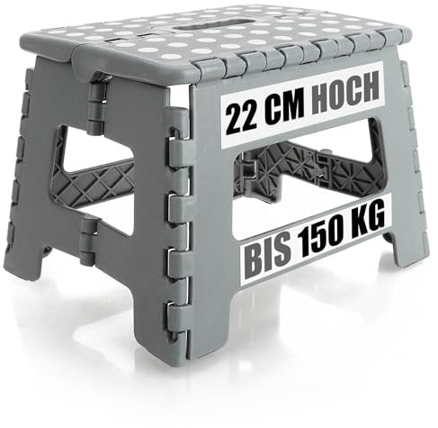 com-four® Klapptritt mit Gumminoppen - Faltbarer Tritthocker - tragbare Aufstiegshilfe für Haushalt, Küche, und Bad - Rutschfester Klapphocker - Tragkraft bis 150 kg (31x22x22cm grau - 01 Stück)