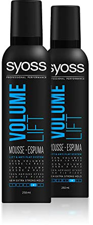 Syoss Espuma pelo Volumen Lift - 2 uds de 250 ml (Total 500ml)- 48 horas de fijación fuerte y volumen, da cuerpo desde la raíz sin apelmazar, Cabello como recién salido de la peluquería