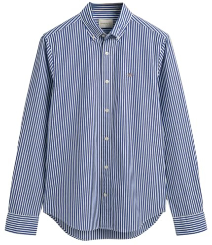 GANT Slim POPLIN randig skjorta för män, klassisk skjorta, collegeblå, standard, College Blue, XXL