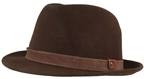 Breiter Trilby - Sombrero de fieltro de ala estrecha de fieltro de lana, marrón, 60/61 cm
