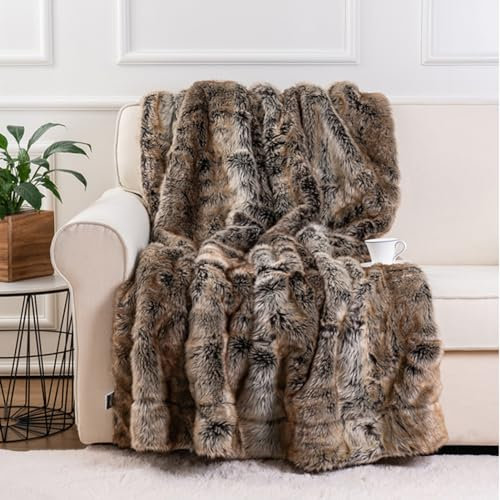 CLOYAO Luxuriöse Plüschdecke Gemütlich,Weich,Flauschig,Decke aus Kunstfell,Fellimitat Decke,Kuscheldecke Fell Flauschig für Couch und Bett,Tagesdecke,Fellkissen (150x200 cm,Braun)