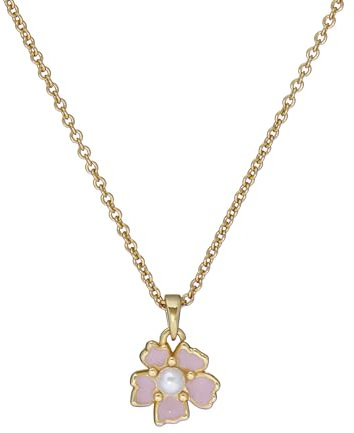 Ted Baker Petiies Painted Flower Pendant Necklace For Women (Gold Tone/Light Pink & Pearl)