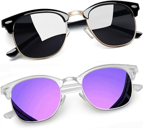 Joopin 2 Pack Polarised Semi-Rimless Sunglasses Black/Clear Purle