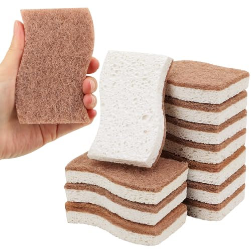GRBAIN 12PCS Estropajo Ecologico Estropajo Cocina Hecho de Fibra de Coco y Celulosa Estropajo Biodegradable Esponja Cocina para Limpieza Hogar Productos Ecologicos Esponja Limpieza Hogar-S