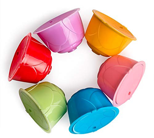 6 Pack Cápsulas Dolce Gusto Recargables, Filtros de Café Recargables, Capsulas Reutilizables Para Cafetera Compatibles con Cápsulas Dolce Gusto,Con1 Cepillo y 1 Cuchara(patrón de rosa)