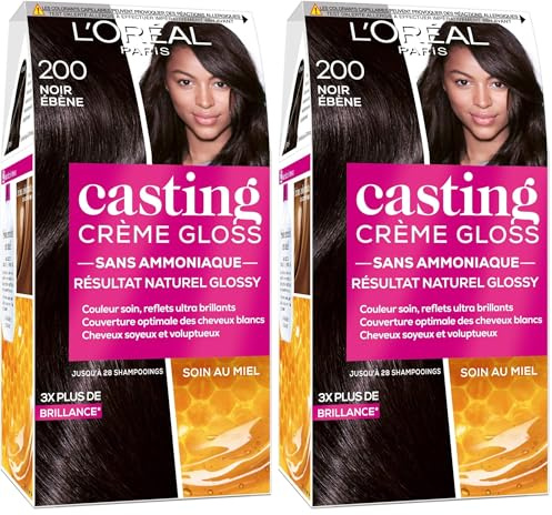 L’ORÉAL PARIS - Coloration Cheveux Semi-Permanente Ton sur Ton - Couleur Soin Gloss - Sans Ammoniaque - Casting Crème Gloss - Nuance : Noir Ebène (200)