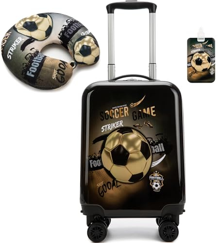 HTgroce Kinderkoffer mit Nackenkissen Set Handgepäck Leicht Hartschalenkoffer Trolley Jungen Rollkoffer für Kinder