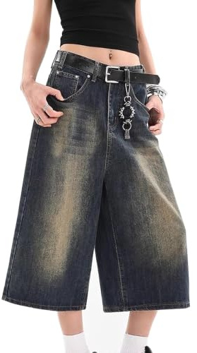 Y2k - Pantalones cortos de mezclilla holgados Y2k, pantalones cortos de hip hop, pantalones de patinador, pantalones de grunge, pantalones estéticos