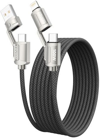 RAVIAD Multi Charger Cable, 4 in 1 USB Fast Charging Cord 100W PD Multi Charging Cable USB C/USB A to Lightning, USB C/USB A to USB C for iPhone, Android Galaxy, LG -1M