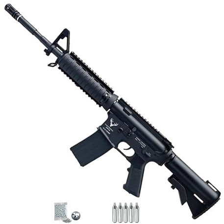 Carabina Huntsman Arms M4 RIS Tactical (4,5mm) | Pack Que Incluye: Rifle Tipo metralleta semiautomática de Aire comprimido + CO2 + balines (Bolas de Acero BB's)