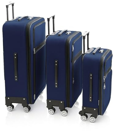 Generisch Kofferset 3-teilig – Trolley Set mit 4 Rollen & Zahlenschloss | Weichschalenkoffer in M/L/XL | ineinander stapelbar | Leichtes Reisegepäck | Auswahl aus 5 Farben (Blau)