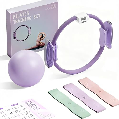 Solaris Base Pilates Ring with Intelligent Display, Equipped with Mini Pilates Ball and Upgraded Resistance Strap, Suitable for Home or Outdoor Pilates Sets.