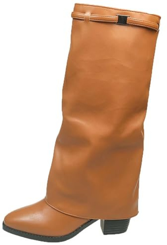 Generisch Bottes tendance avec bout pointu et boucle mi-haute. Bottes confortables au genou pour l'hiver., marron, 40 EU