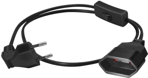 Strhowill 2-stifts europeisk strömkabel med strömbrytare, hane/hona vinklad förlängningssladd för PC, dator, PDU, UPS, laddare, hushållsapparater, strömadaptrar etc. (svart, 1 m)