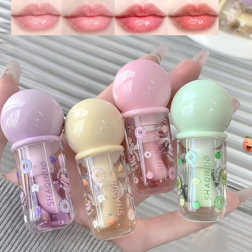 Baorder 4 Pcs Hydrating Lip Gloss Oil Set,Fruit Flavored Gloss,Moisturizing Cute Lip Blam Lip care,Jelly Lip Make-Up for Women,Friendly, Party Gift
